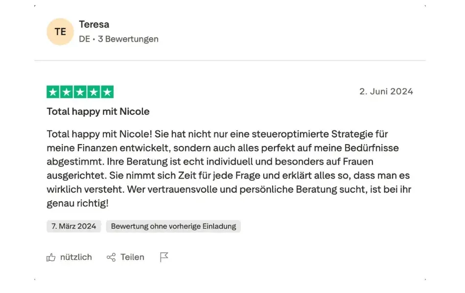 Trustpilot-Bewertung einer Kundin